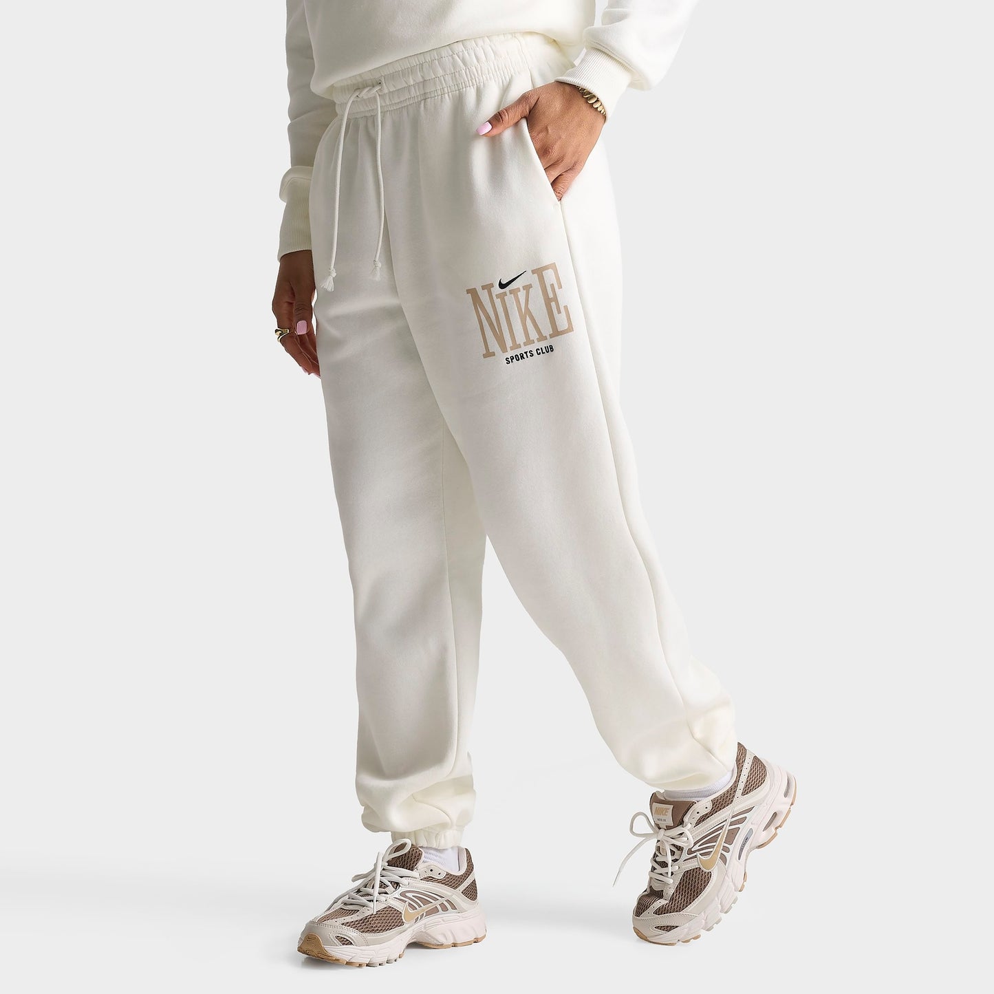 Women's Nike Sportswear Phoenix Fleece Sports Club Oversized High-Waisted Jogger Pants - Sail/Black