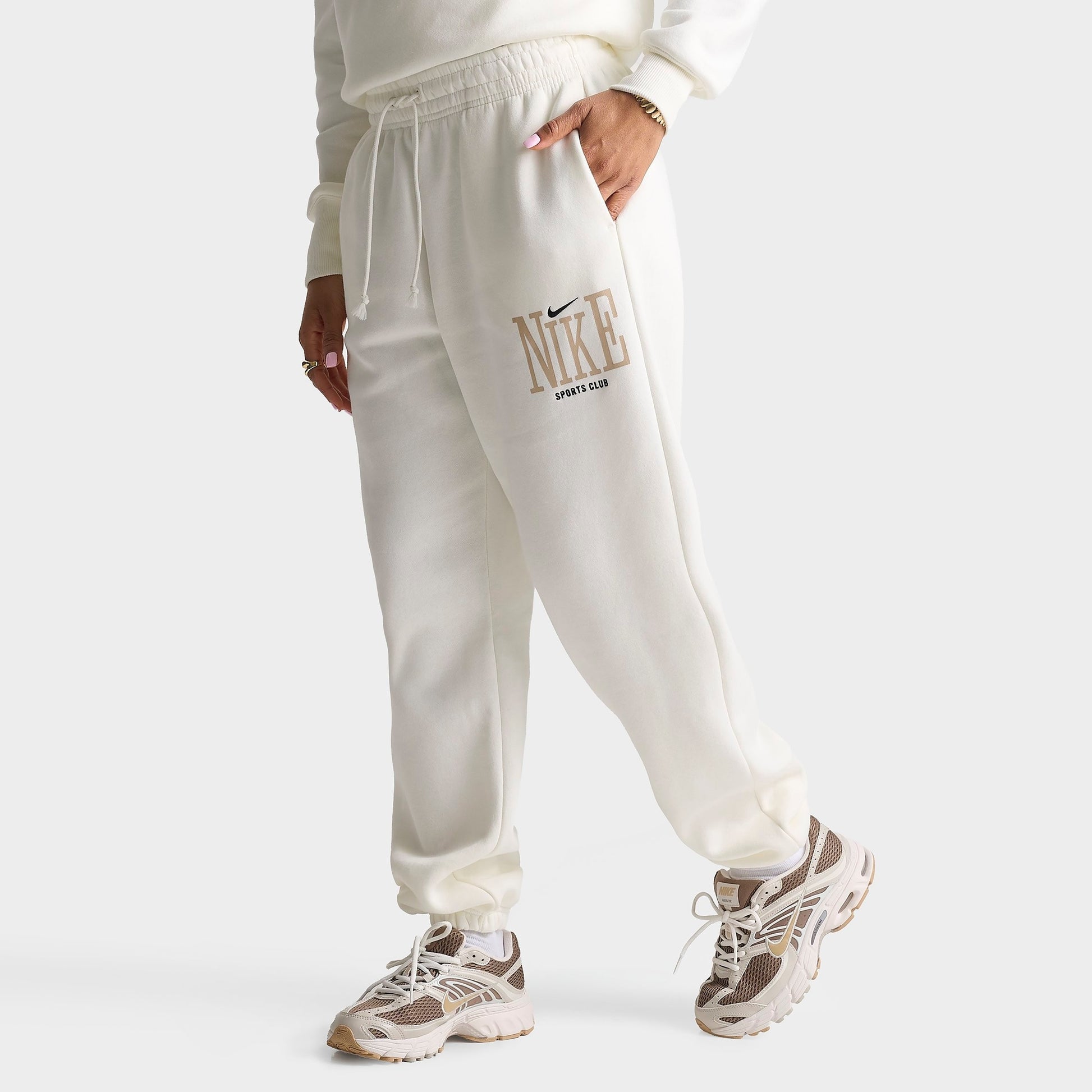 Women's Nike Sportswear Phoenix Fleece Sports Club Oversized High-Waisted Jogger Pants - Sail/Black