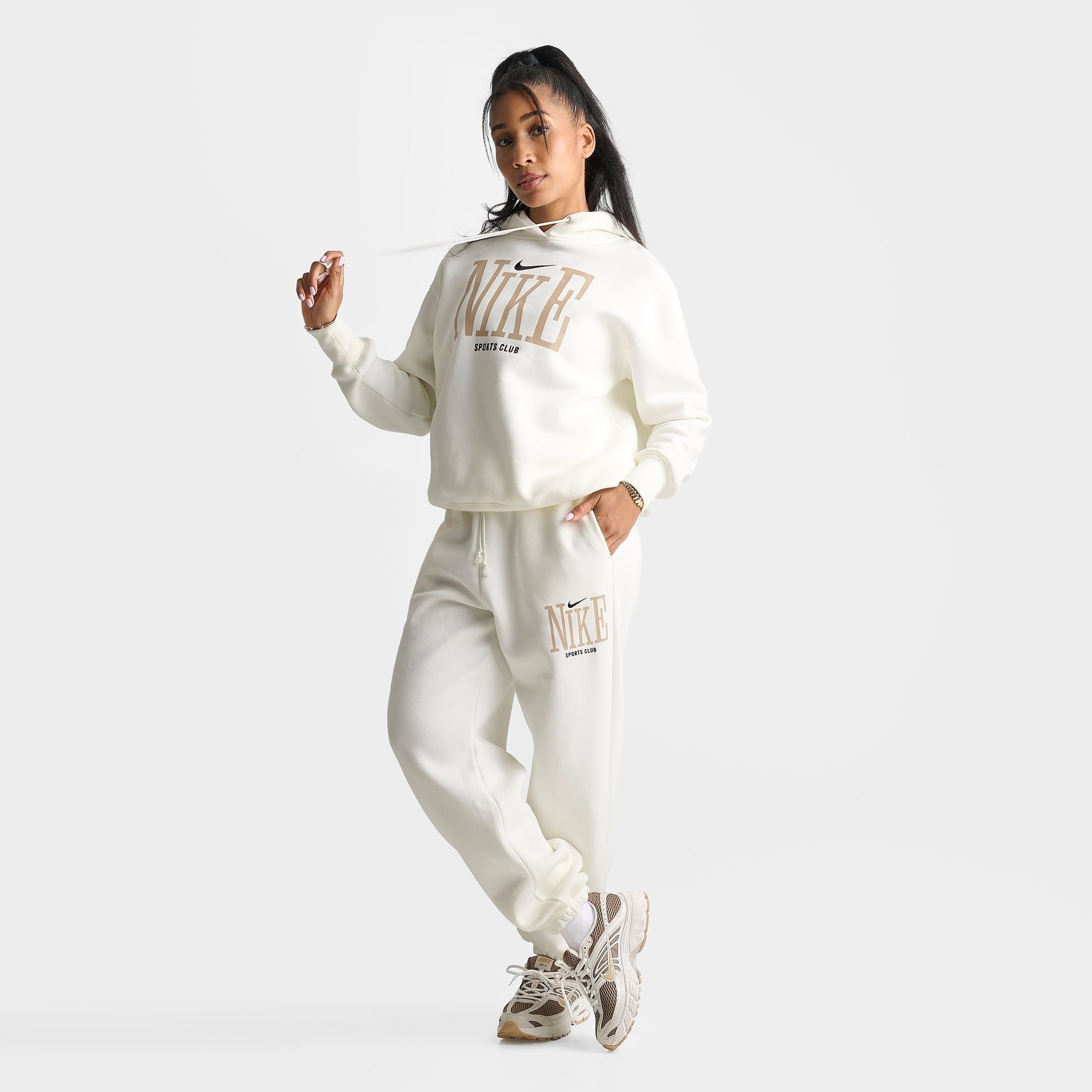 Women's Nike Sportswear Phoenix Fleece Sports Club Oversized High-Waisted Jogger Pants - Sail/Black