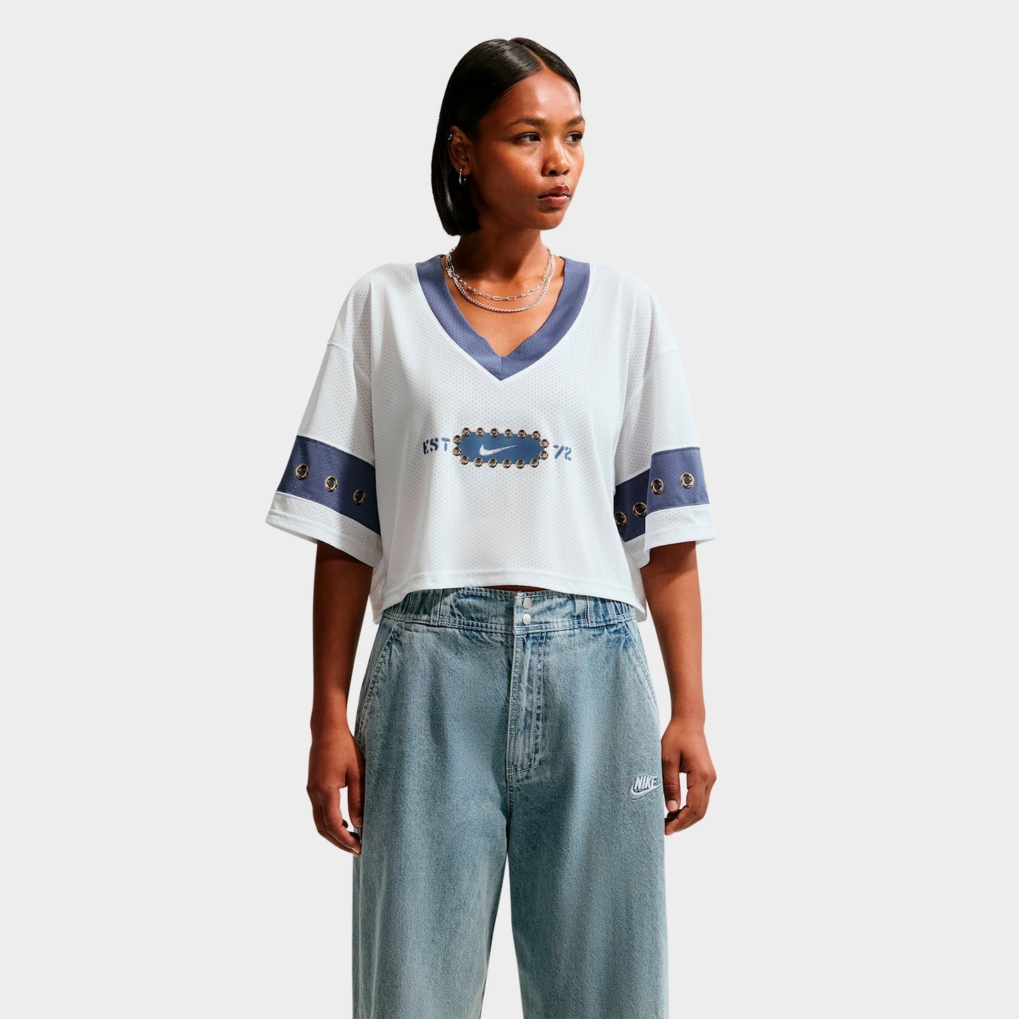 Women's Nike Sportswear Cropped Jersey Top - Off White/Diffused Blue