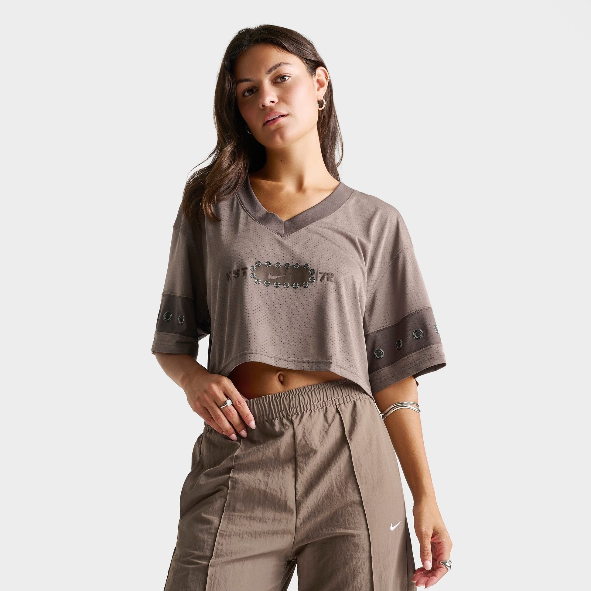 Women's Nike Sportswear Cropped Jersey Top - Mink Brown/Ironstone