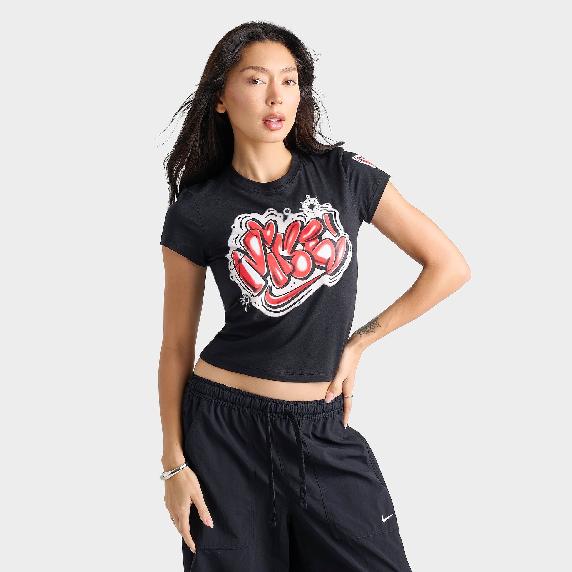 Women's Nike Sportswear Chill Knit Airbrushed Slim Cropped T-Shirt - Black