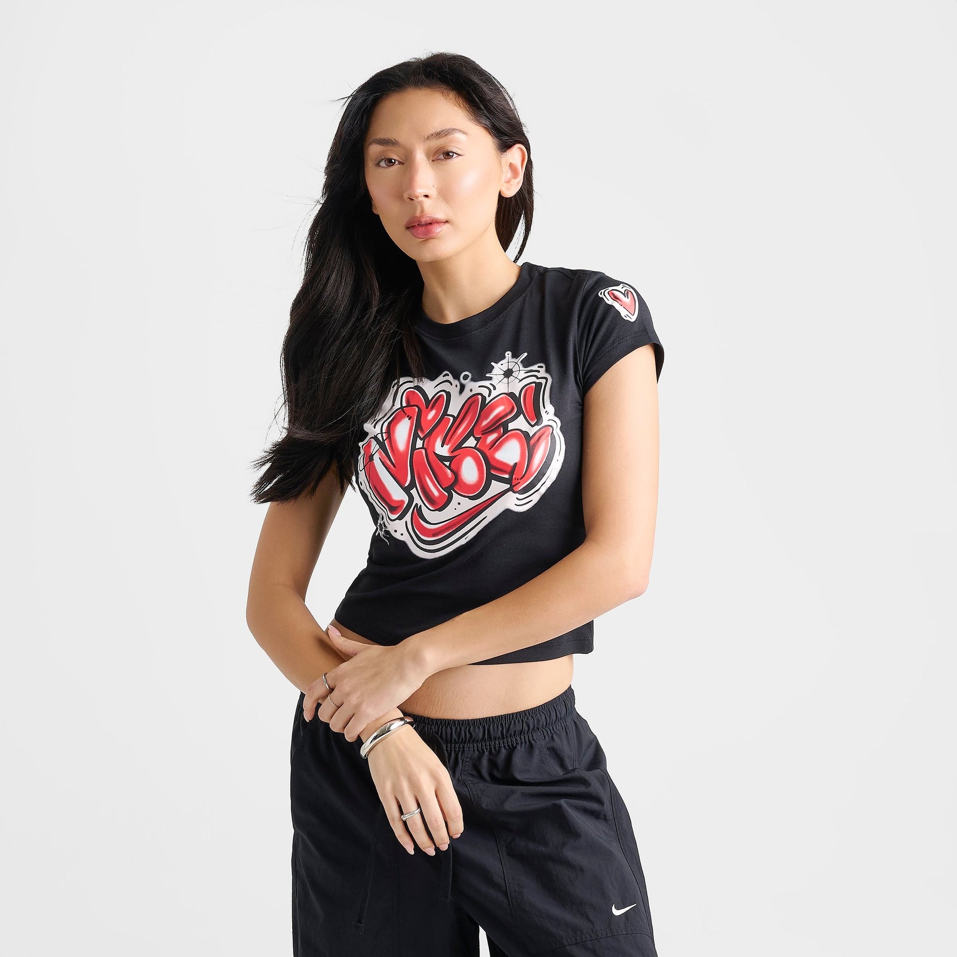 Women's Nike Sportswear Chill Knit Airbrushed Slim Cropped T-Shirt - Black