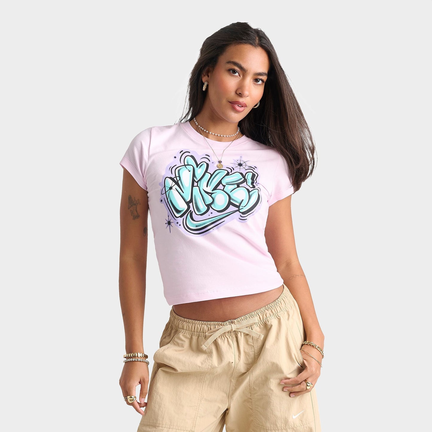 Women's Nike Sportswear Chill Knit Airbrushed Slim Cropped T-Shirt - Pink Foam