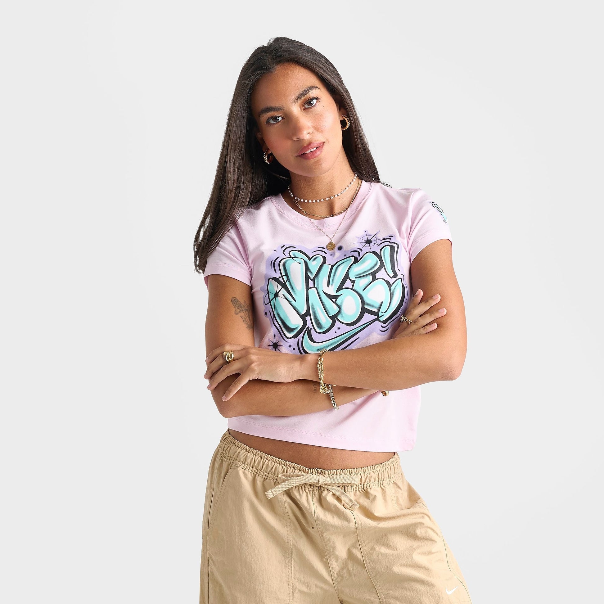 Women's Nike Sportswear Chill Knit Airbrushed Slim Cropped T-Shirt - Pink Foam