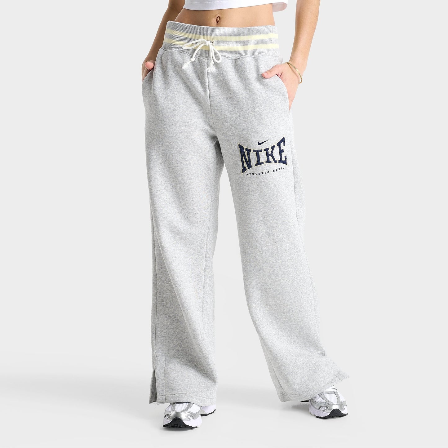 Women's Nike Phoenix Fleece Athletic Dept. High-Waisted Wide-Leg Sweatpants - Pure Platinum/Heather/Midnight Navy