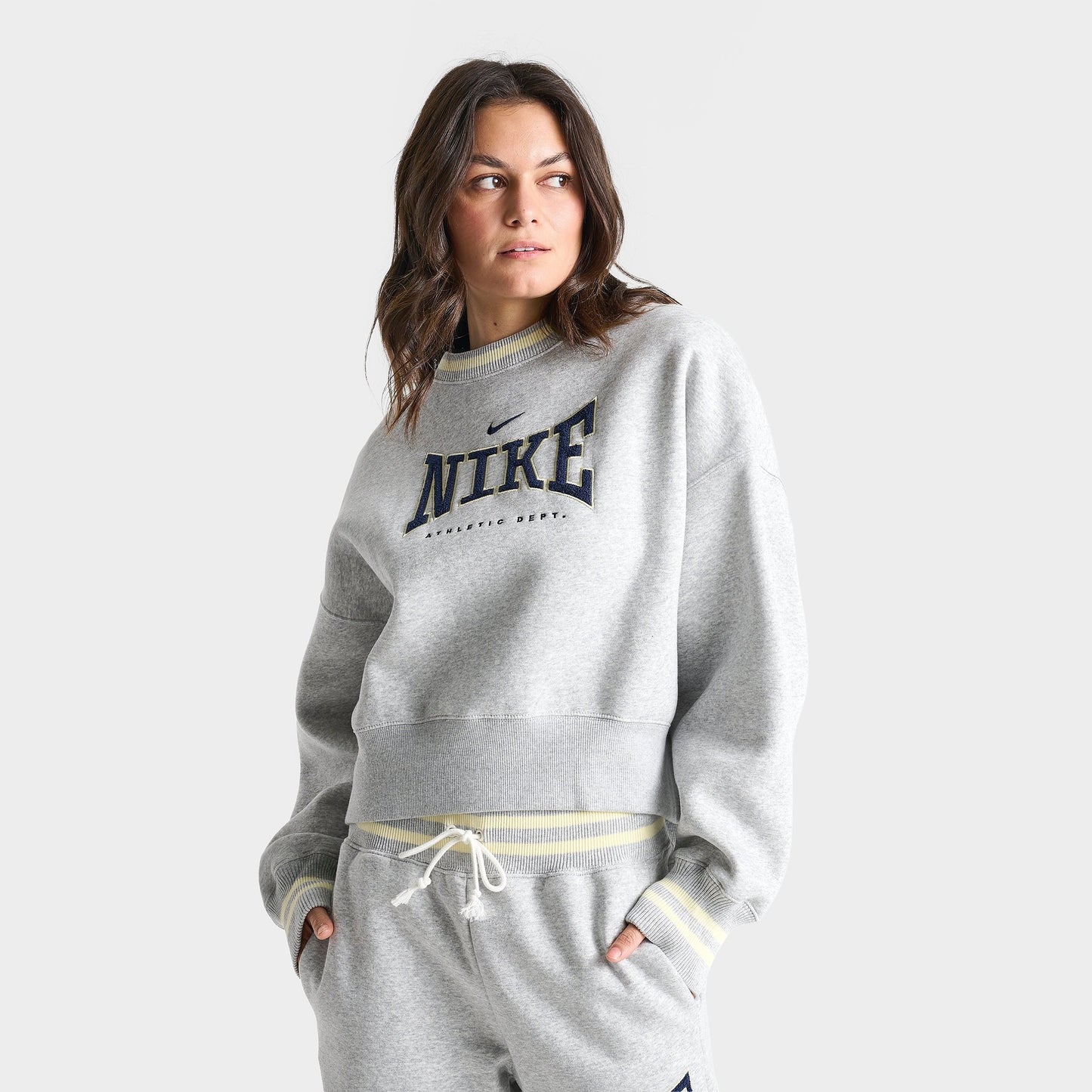 Women's Nike Phoenix Oversized Crewneck Sweatshirt - Pure Platinum/Heather/Midnight Navy