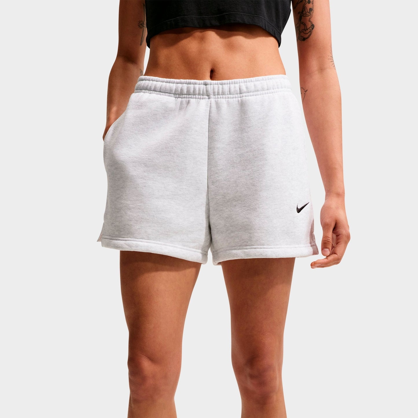 Women's Nike Studio Fleece Medium-Weight Mid-Rise Shorts - Birch Heather/Black