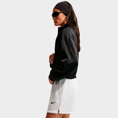 Women's Nike Studio Fleece Medium-Weight Mid-Rise Shorts - Birch Heather/Black