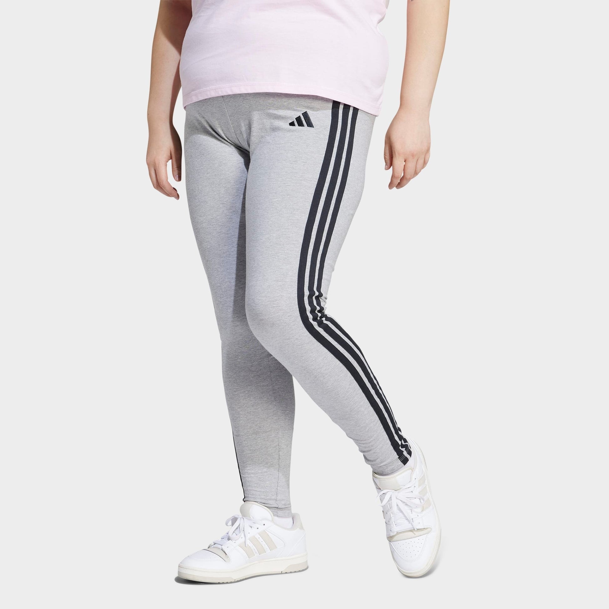 Women's adidas Essentials 3-Stripes Cotton Leggings (Plus Size) - Medium Grey Heather/Black
