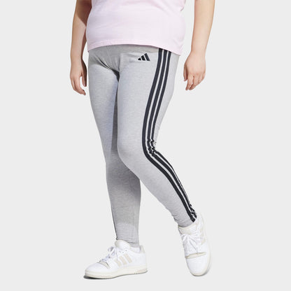 Women's adidas Essentials 3-Stripes Cotton Leggings (Plus Size) - Medium Grey Heather/Black