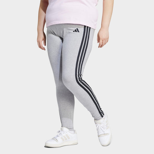 Women's adidas Essentials 3-Stripes Cotton Leggings (Plus Size) - Medium Grey Heather/Black