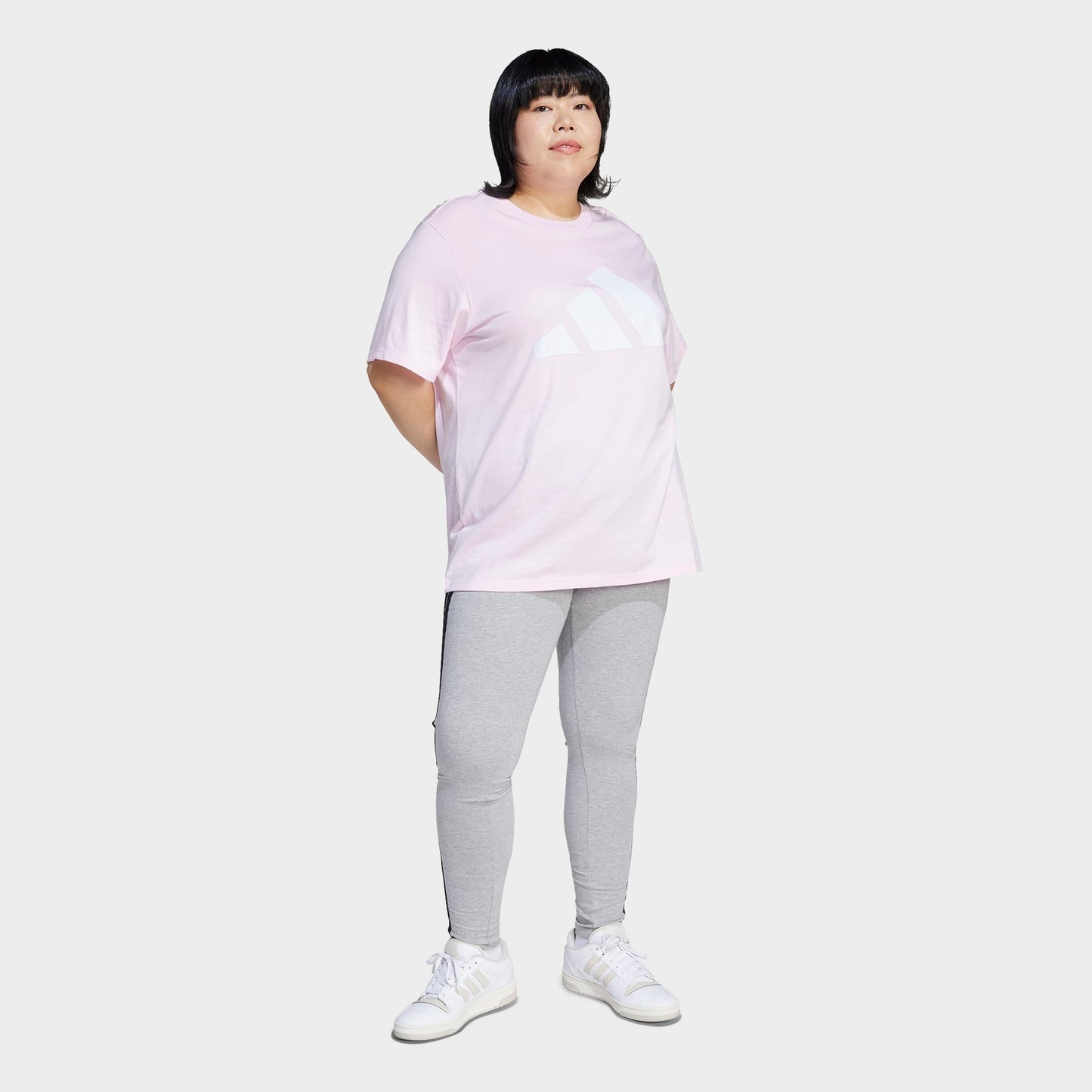 Women's adidas Essentials 3-Stripes Cotton Leggings (Plus Size) - Medium Grey Heather/Black