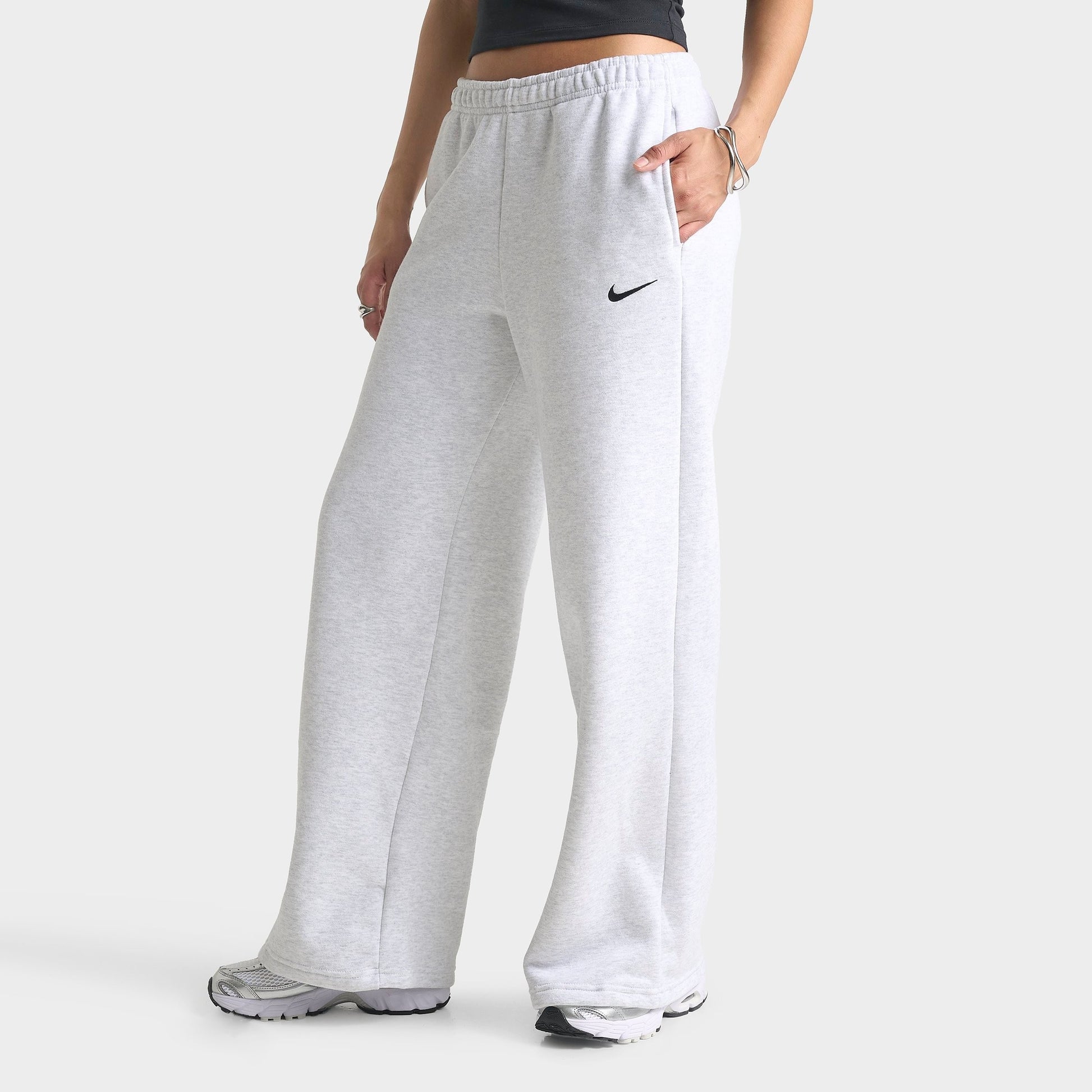 Women's Nike Studio Fleece Medium-Weight Wide-Leg Pants - Birch Heather/Black