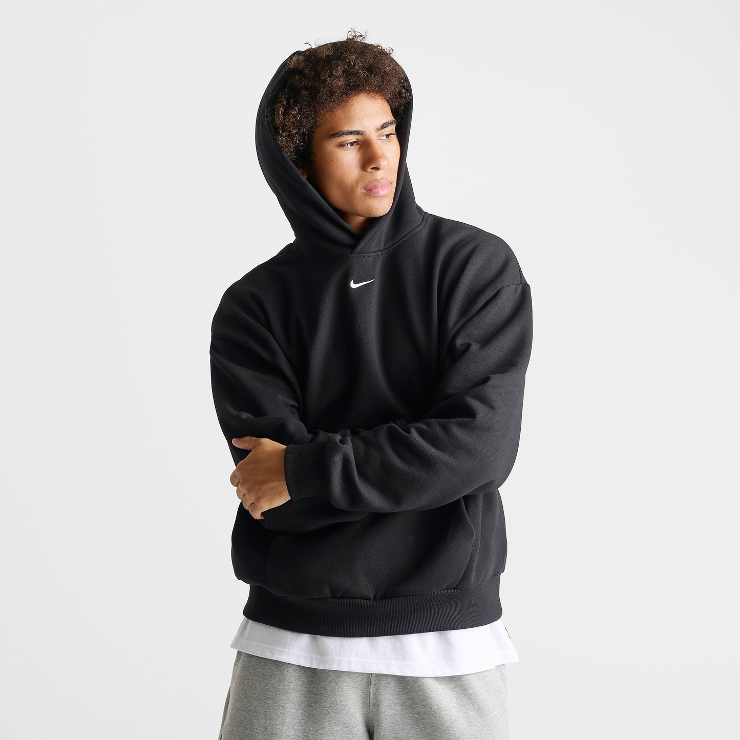 Men's Nike Solo Swoosh Pullover Hoodie - Total Black/Sail