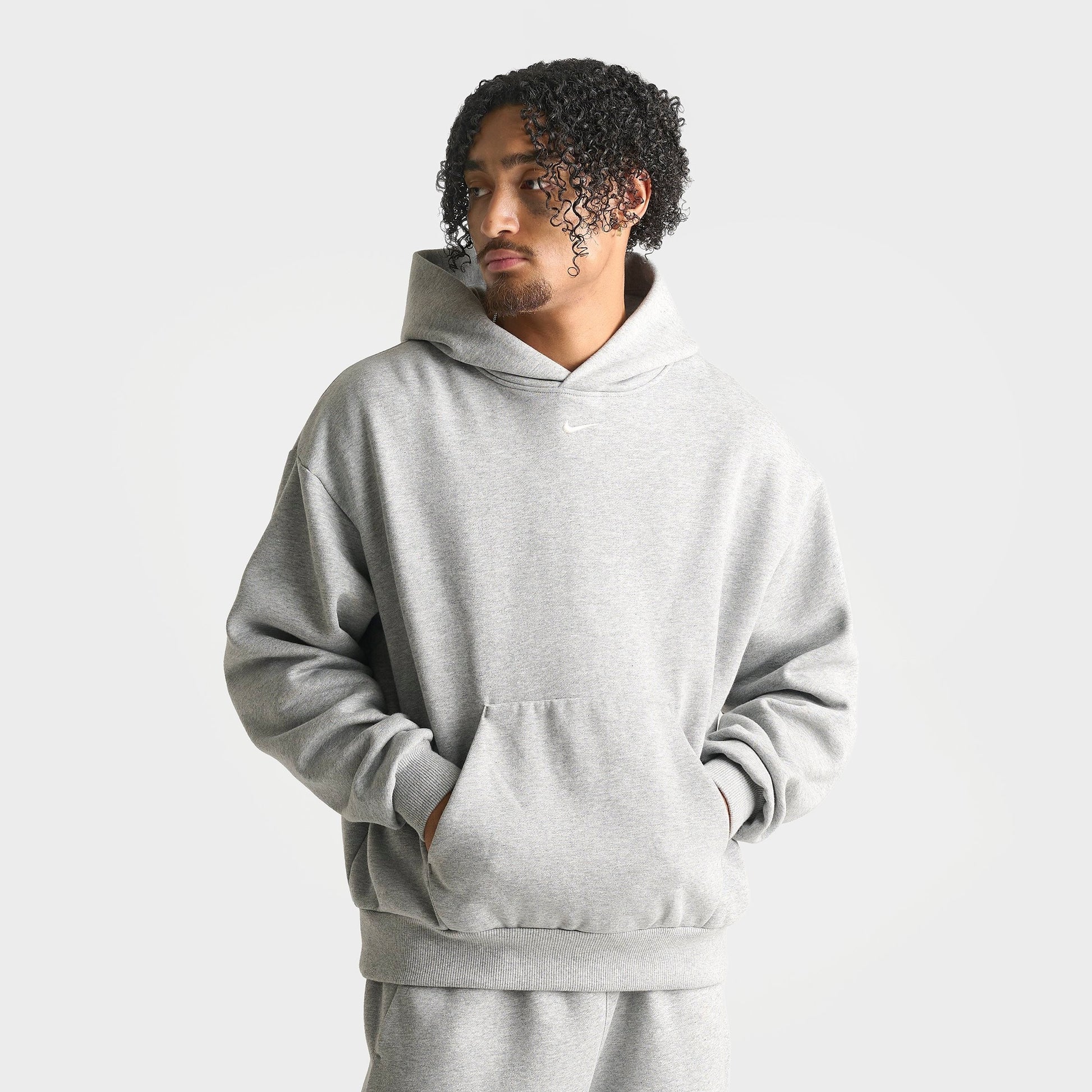 Men's Nike Solo Swoosh Pullover Hoodie - Dark Grey Heather/Sail