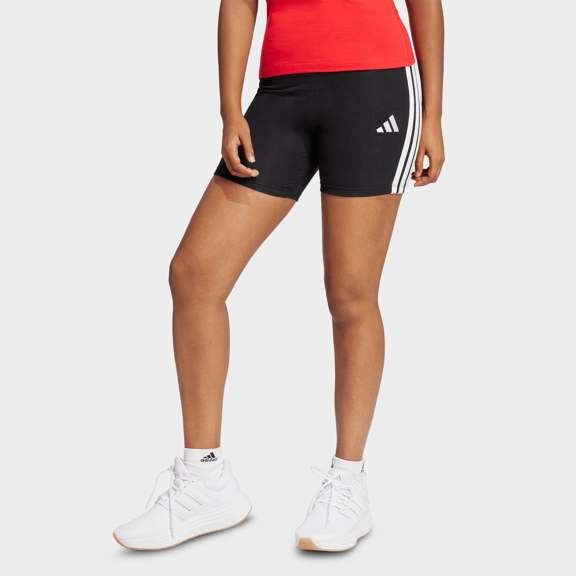 Women's adidas Essentials 3-Stripes High-Waisted Biker Shorts - Black/White
