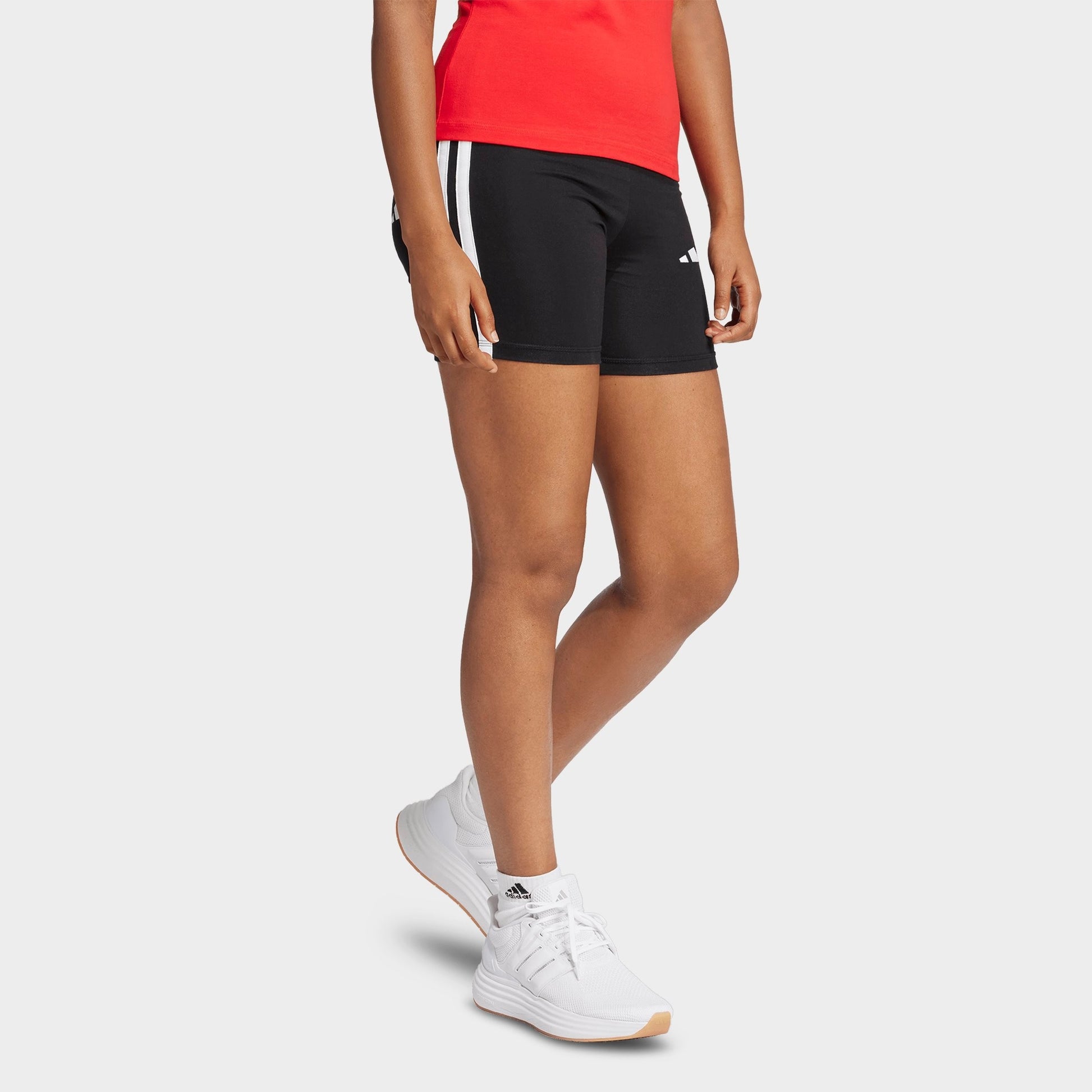 Women's adidas Essentials 3-Stripes High-Waisted Biker Shorts - Black/White