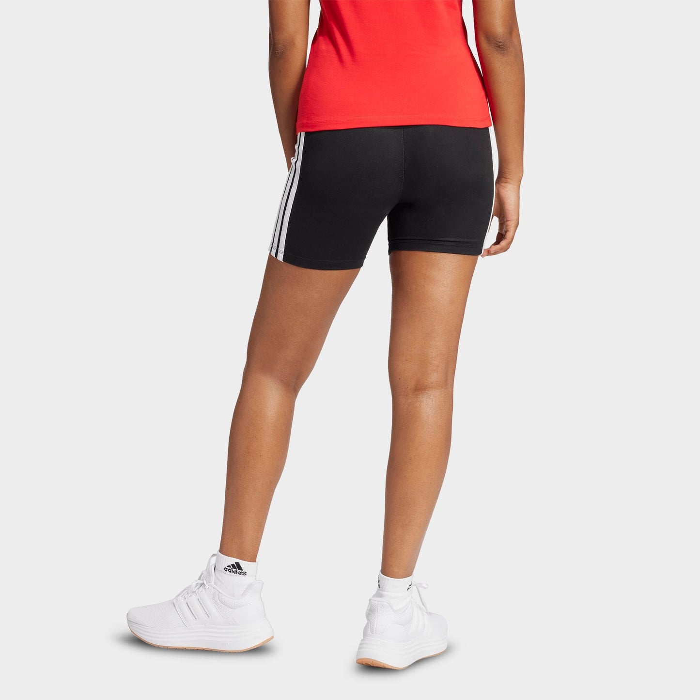 Women's adidas Essentials 3-Stripes High-Waisted Biker Shorts - Black/White