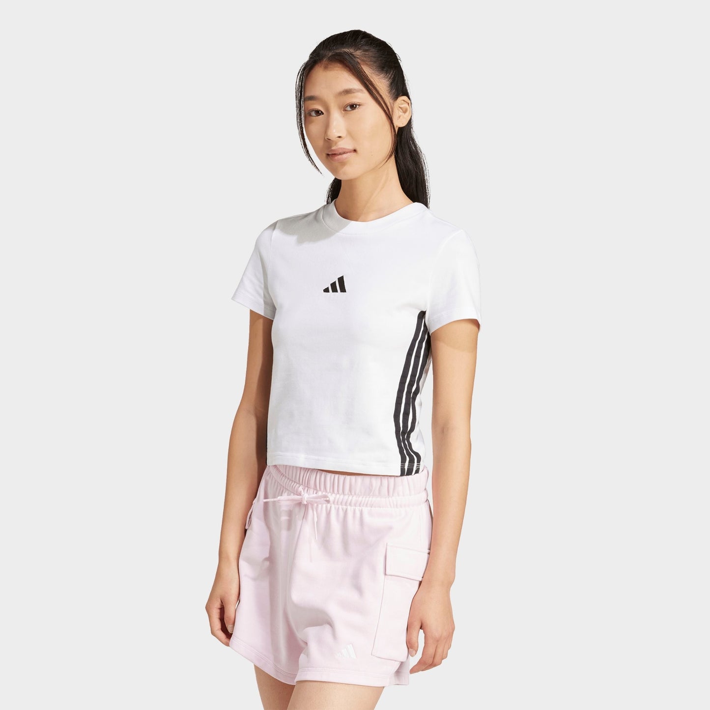 Women's adidas Essentials 3-Stripes Slim Baby T-Shirt - White/Black