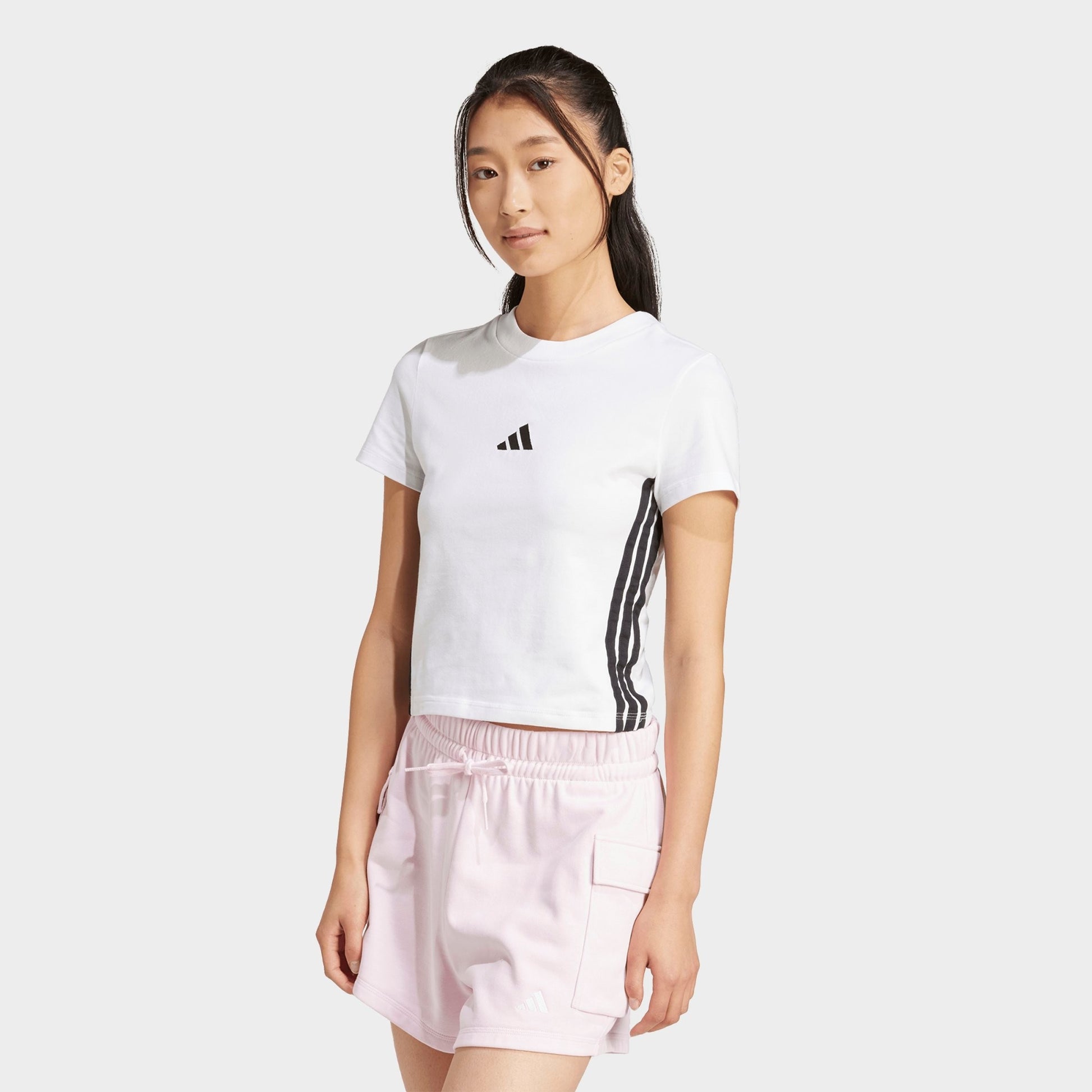 Women's adidas Essentials 3-Stripes Slim Baby T-Shirt - White/Black