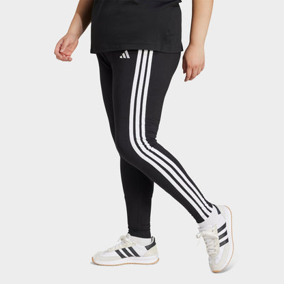 Women's adidas Essentials 3-Stripes Cotton Leggings (Plus Size) - Black/White