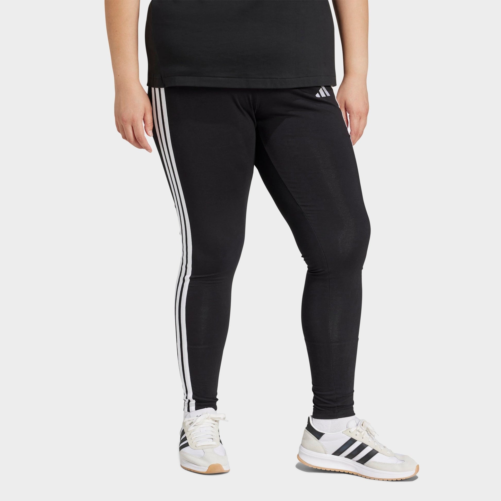 Women's adidas Essentials 3-Stripes Cotton Leggings (Plus Size) - Black/White
