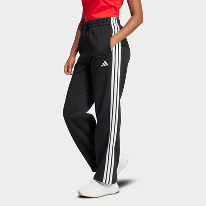 Women's adidas Essentials 3-Stripes Fleece Open Hem Pants - Black/White