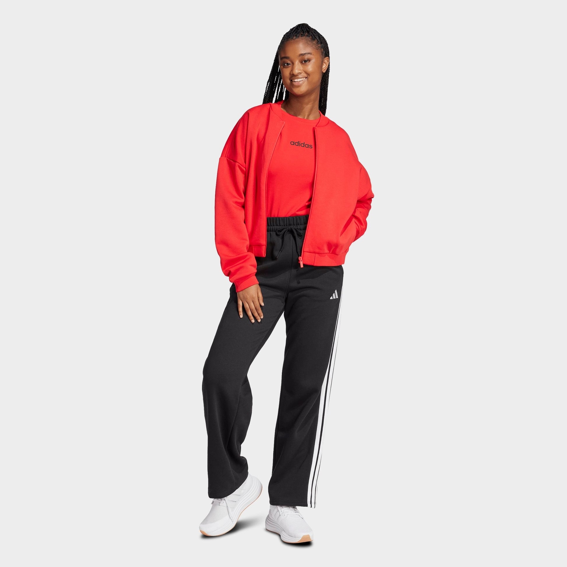 Women's adidas Essentials 3-Stripes Fleece Open Hem Pants - Black/White