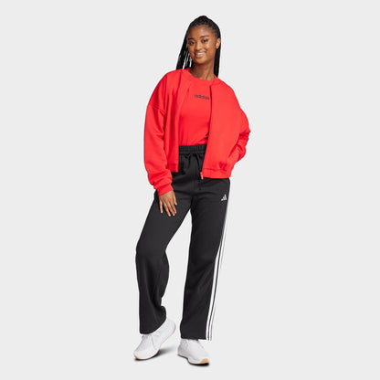 Women's adidas Essentials 3-Stripes Fleece Open Hem Pants - Black/White