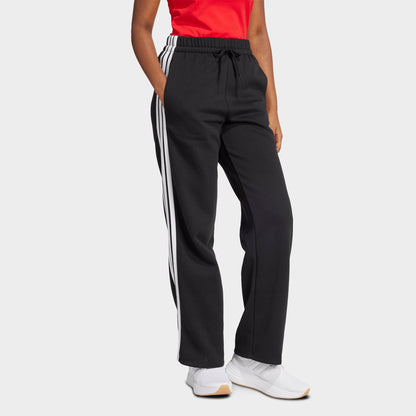 Women's adidas Essentials 3-Stripes Fleece Open Hem Pants - Black/White