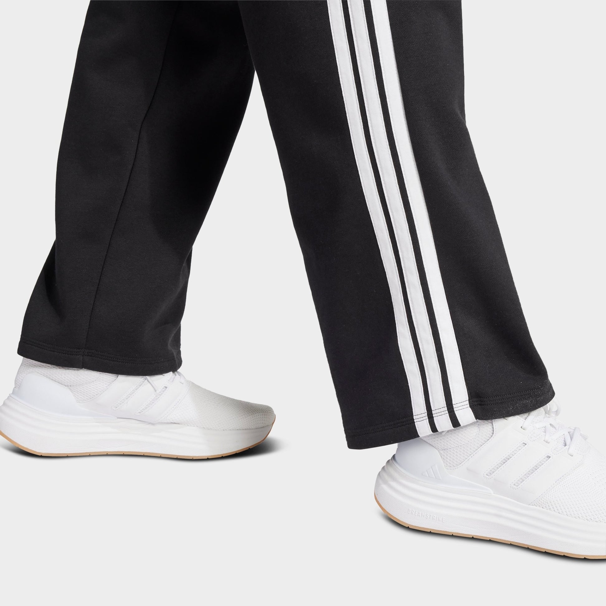 Women's adidas Essentials 3-Stripes Fleece Open Hem Pants - Black/White