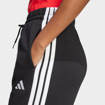 Women's adidas Essentials 3-Stripes Fleece Open Hem Pants - Black/White