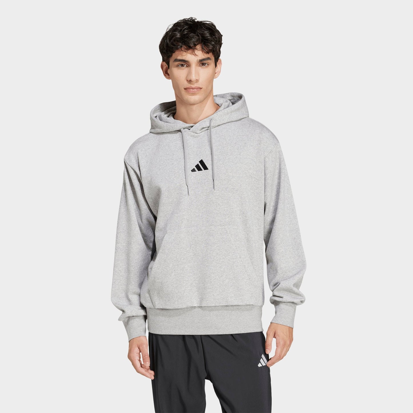 Men's adidas Essentials Feelcozy Fleece Pullover Hoodie - Medium Grey Heather/Black