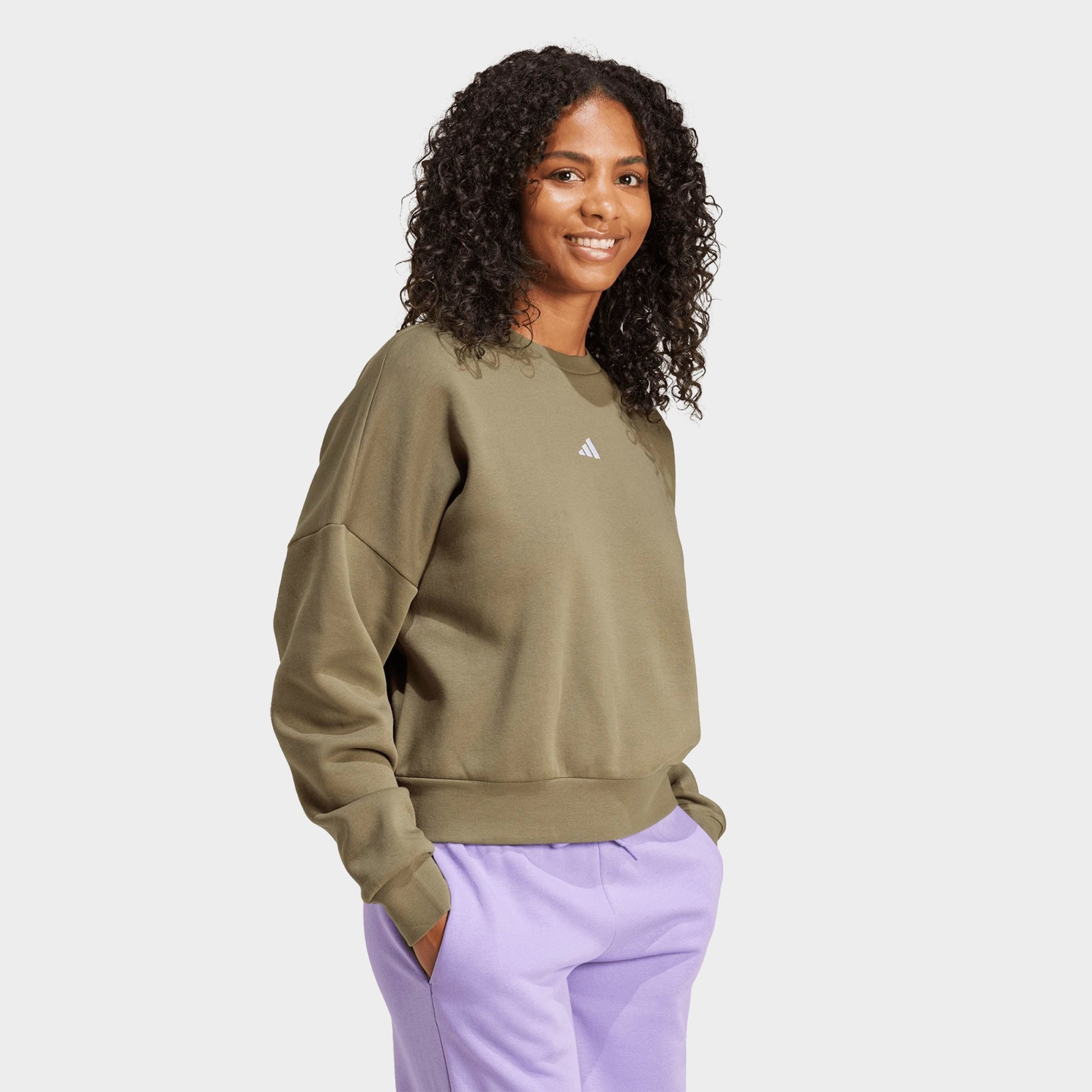 Women's adidas Sportswear Essentials Small Logo Feel Cozy Sweatshirt - Olive Strata/White