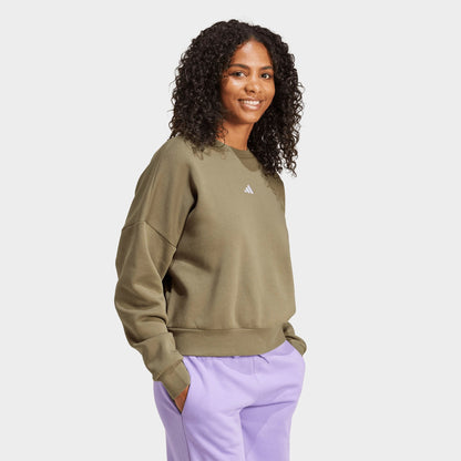 Women's adidas Sportswear Essentials Small Logo Feel Cozy Sweatshirt - Olive Strata/White