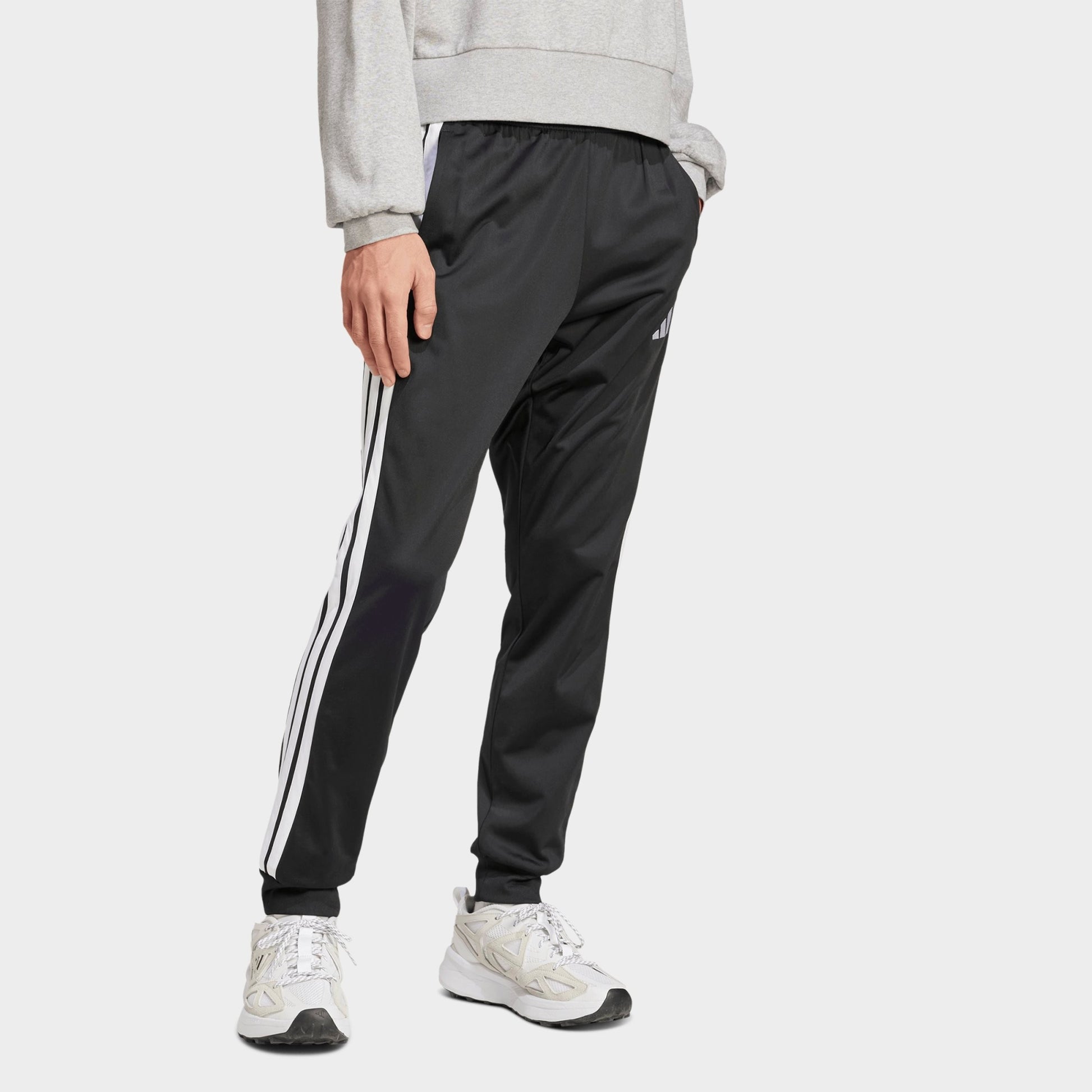 Men's adidas 3-Stripes Tricot Tapered Track Pants - Black/White