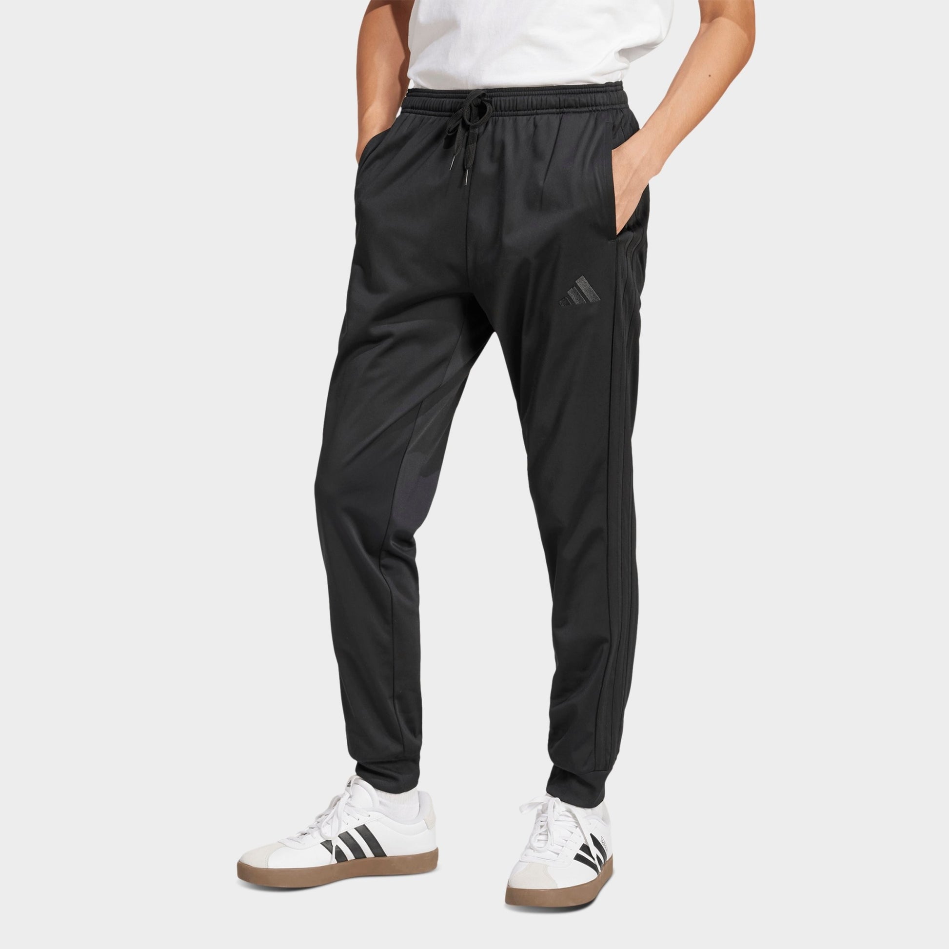 Men's adidas 3-Stripes Tricot Tapered Track Pants - Black/Black