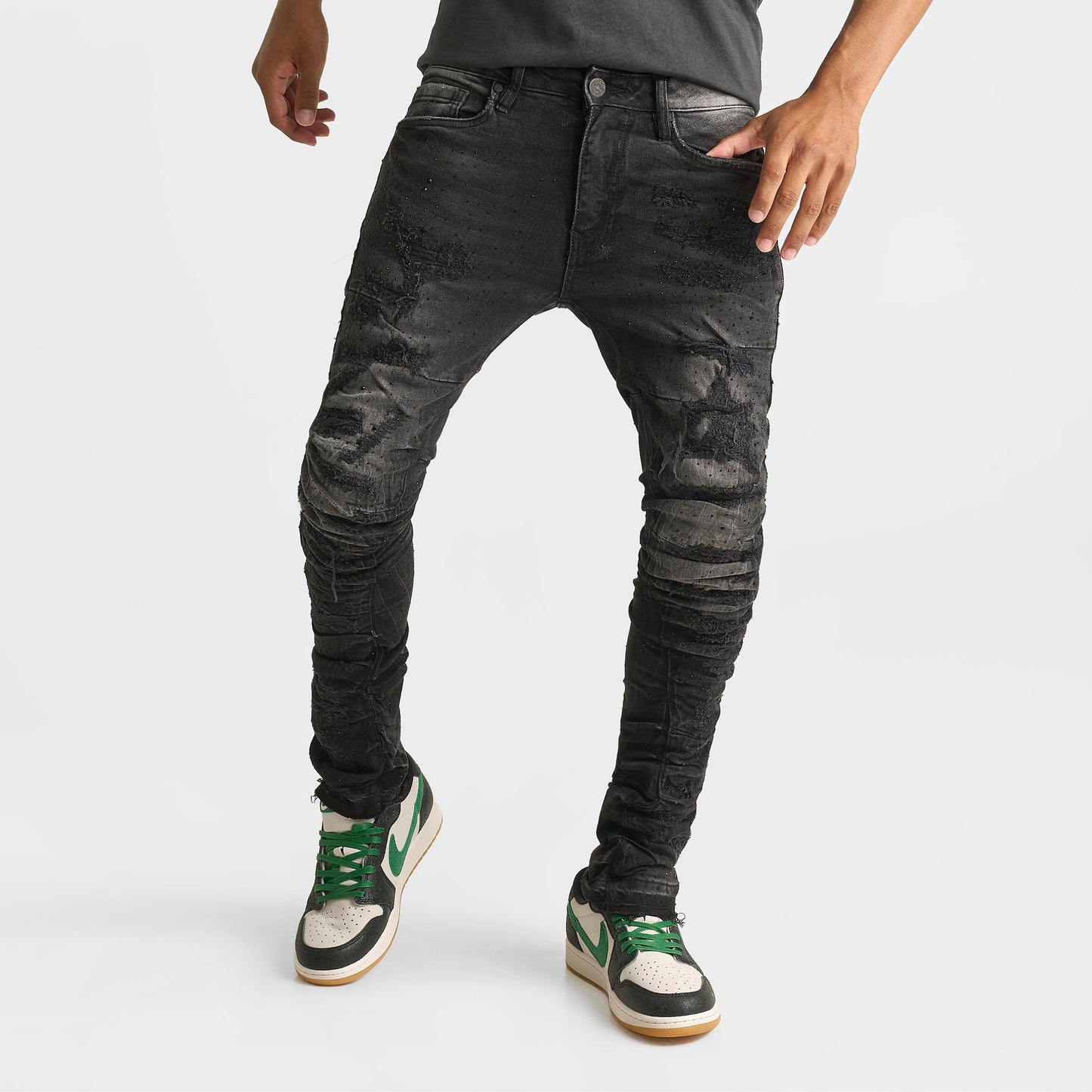 Men's Jordan Craig Rhinestone Slim Denim Jeans - Grey Wash