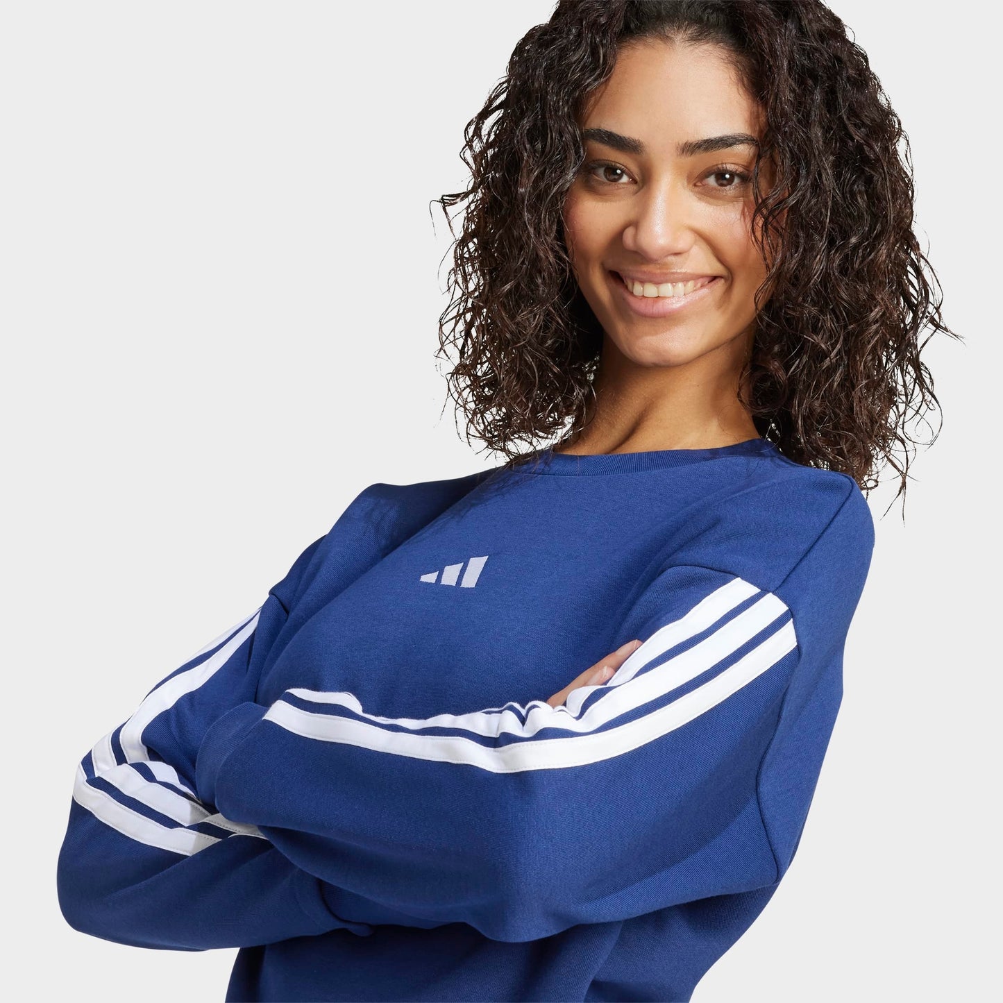 Women's adidas Essentials 3-Stripes Fleece Sweatshirt - Dark Blue/White