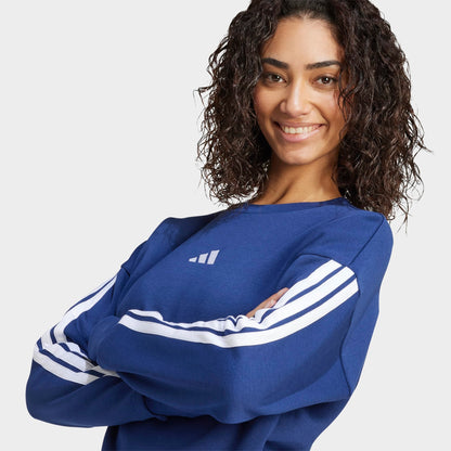 Women's adidas Essentials 3-Stripes Fleece Sweatshirt - Dark Blue/White