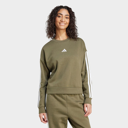 Women's adidas Essentials 3-Stripes Fleece Sweatshirt - Olive Strata/White