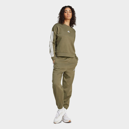 Women's adidas Essentials 3-Stripes Fleece Sweatshirt - Olive Strata/White