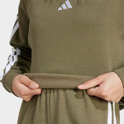 Women's adidas Essentials 3-Stripes Fleece Sweatshirt - Olive Strata/White