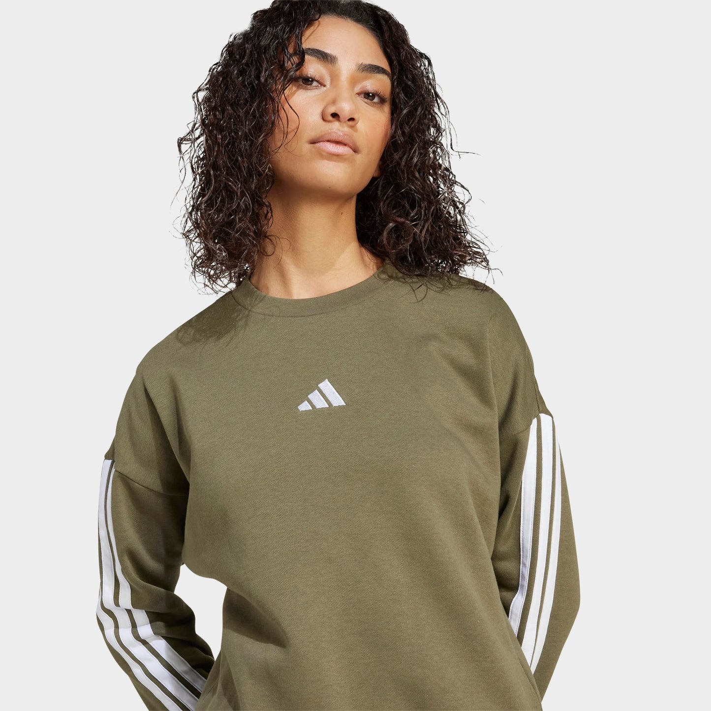 Women's adidas Essentials 3-Stripes Fleece Sweatshirt - Olive Strata/White