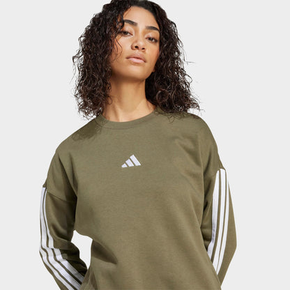 Women's adidas Essentials 3-Stripes Fleece Sweatshirt - Olive Strata/White
