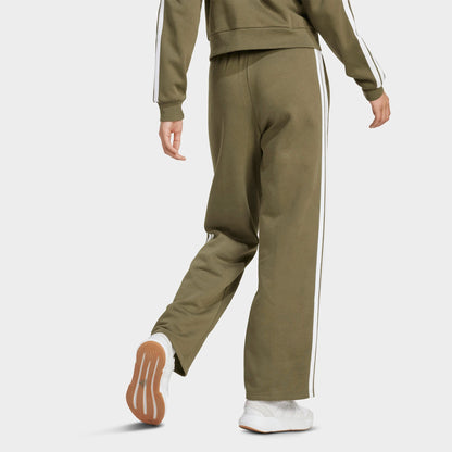Women's adidas Essentials 3-Stripes Fleece Open Hem Pants - Olive Strata/White