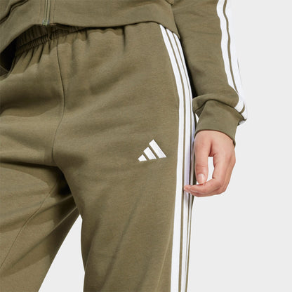 Women's adidas Essentials 3-Stripes Fleece Open Hem Pants - Olive Strata/White