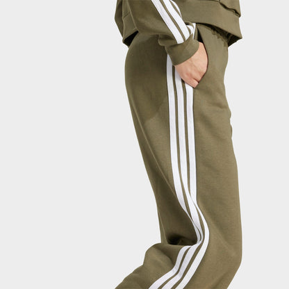 Women's adidas Essentials 3-Stripes Fleece Open Hem Pants - Olive Strata/White