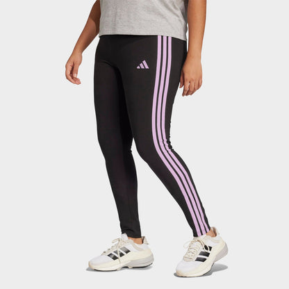 Women's adidas Essentials 3-Stripes Cotton Leggings (Plus Size) - Black/Clear Pink